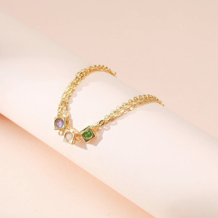 Exaggerated Bracelet With Thin Chain Lobster Clasp Geometric National Ornamental Inlay Metal Jewelry For Women Now