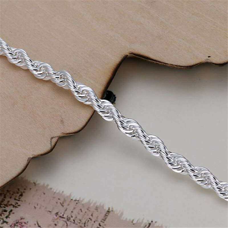 Womens Twisted Rope Bracelet Silver Plated Alloy Chain 4mm Thick 20CM Length Fashion Jewelry Color Silver Gold
