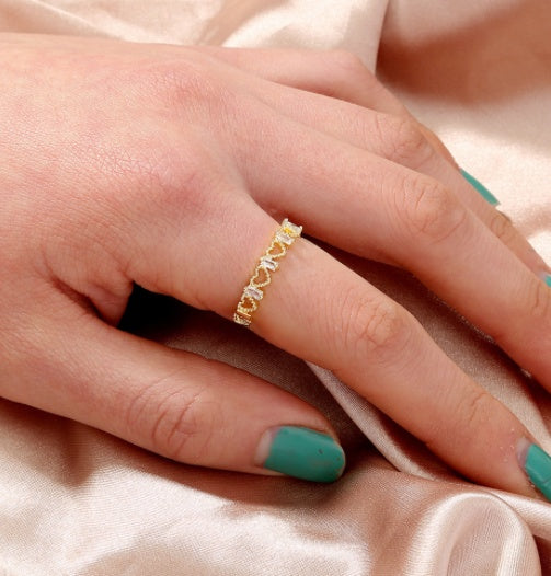 Adjustable Copper Geometric Ring With Micropaved White Zircons Unisex Gift For Weddings Travel And Jewelry Gift