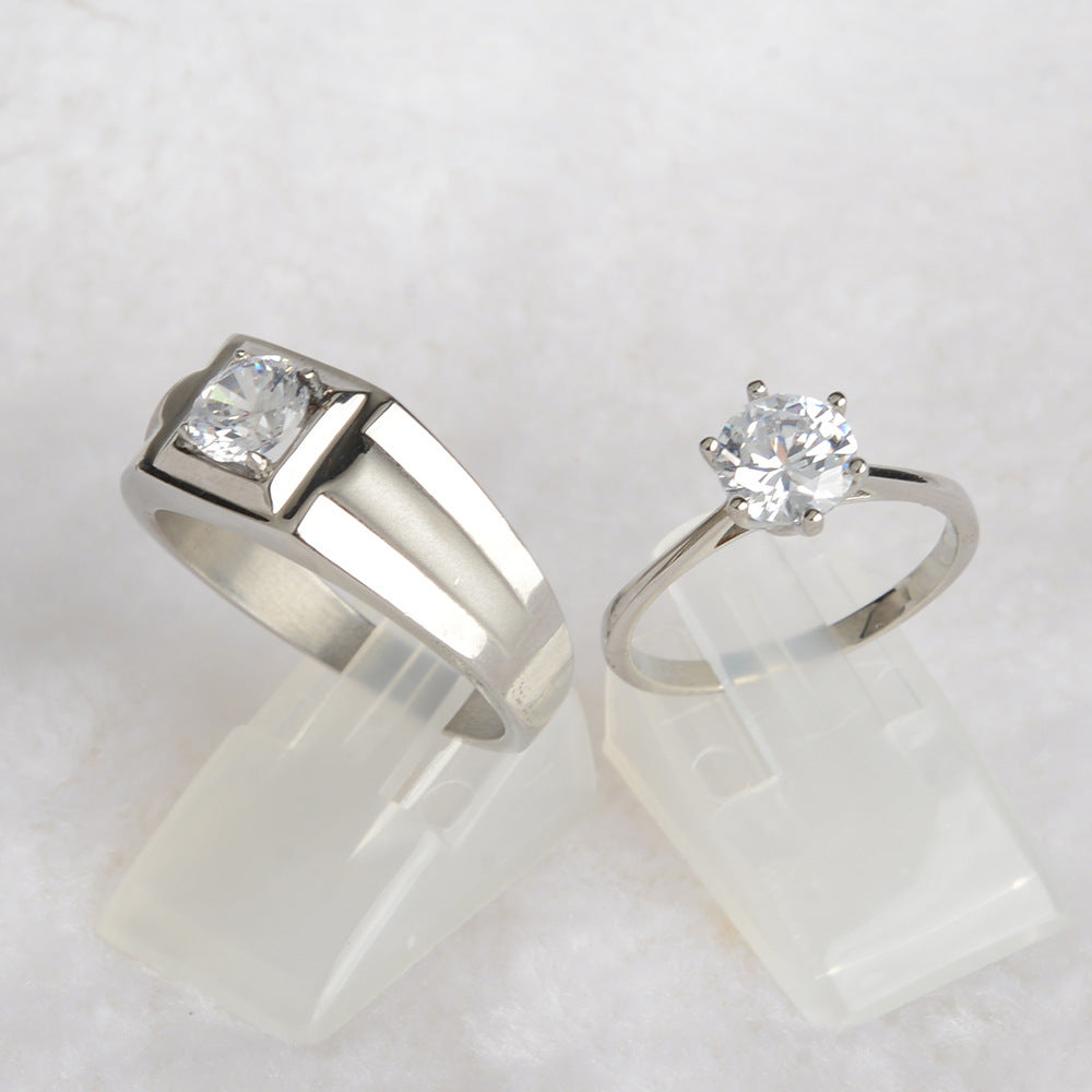 Men's Stainless Steel Ring with Six Prong Setting Tall Band Matte Finish Fashion Ring for Him Artificial Gems Semi-Precious Stones Ring Gift