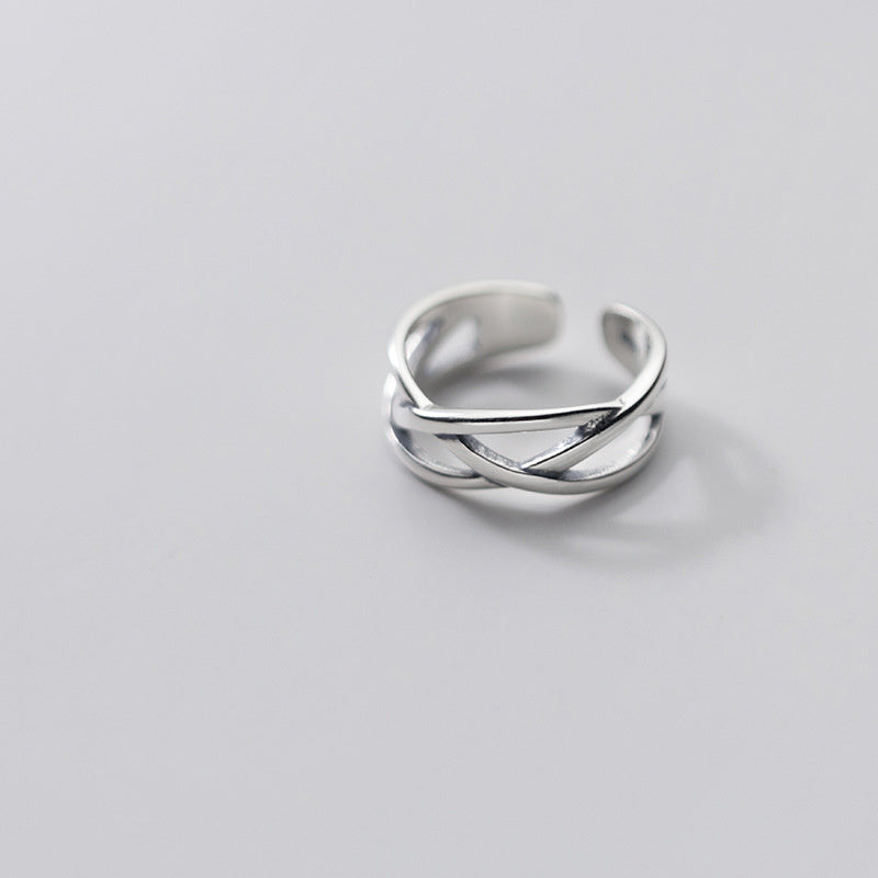 Adjustable Sterling Silver Ring Vintage Cross Line Design