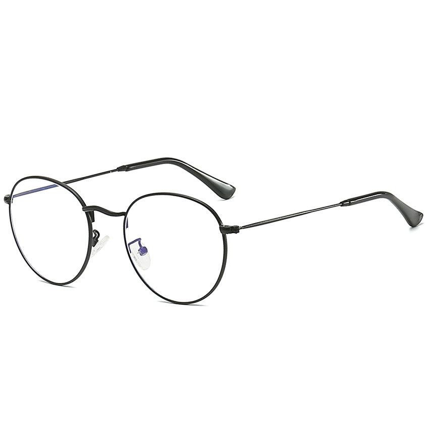 Womens Vintage Glasses Retro Metal Full Frame Glasses Small Flat Mirror Korean Fashion Eye Wear Gold And Black