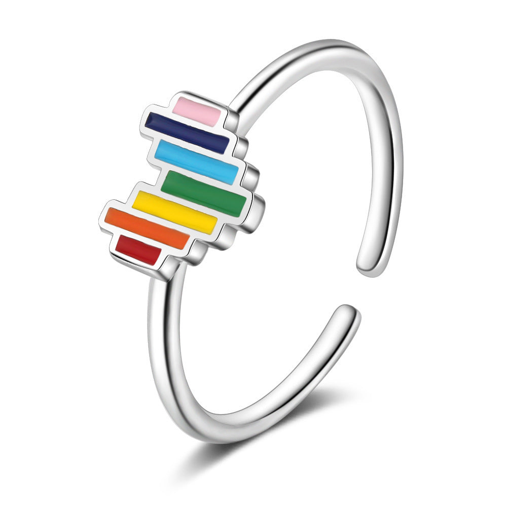 Adjustable Copper Heart Ring For Women And Girls Cute Rainbow Drip Style Fashion Jewelry Elegant Style For Daily Wear