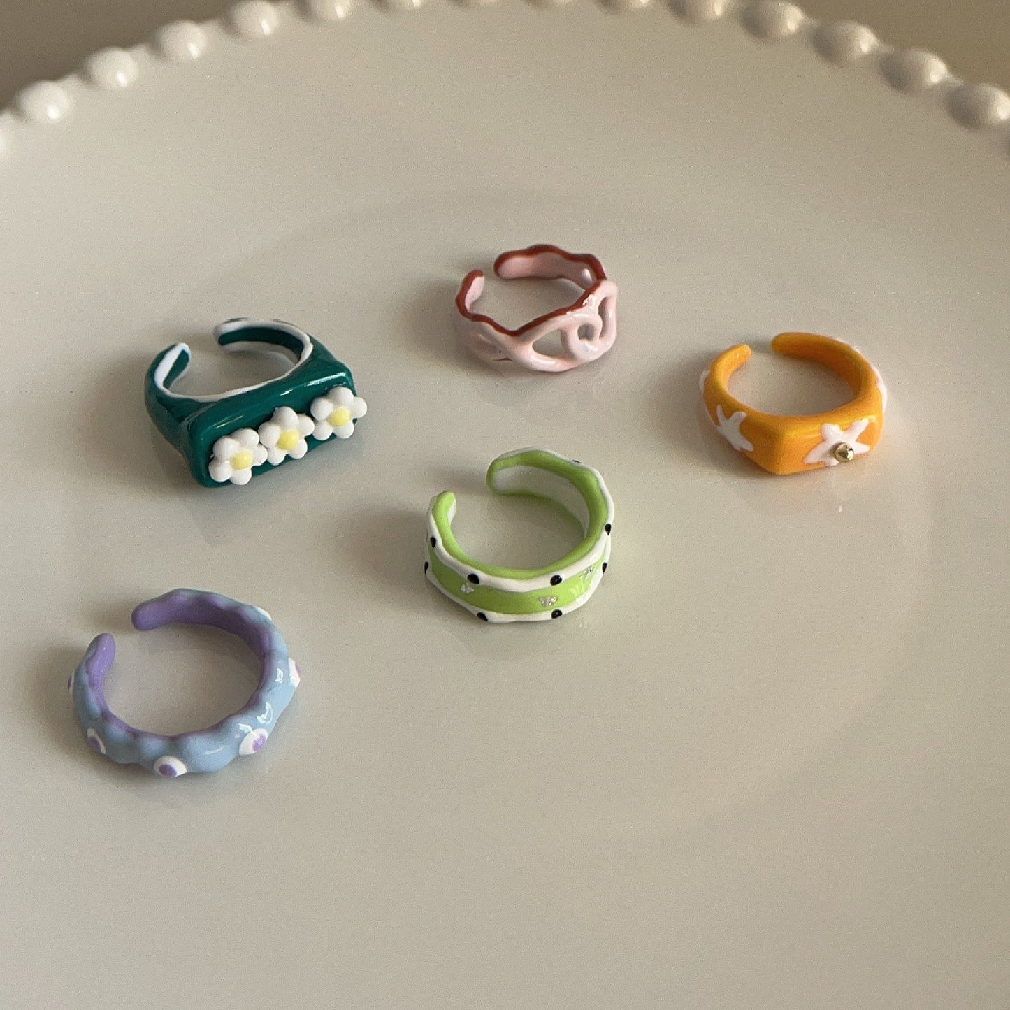 Alloy Ring Retro Enamel Dripping Oil Geometric Macaron Sweet Aesthetic Fashion Jewelry for Women Durable Style