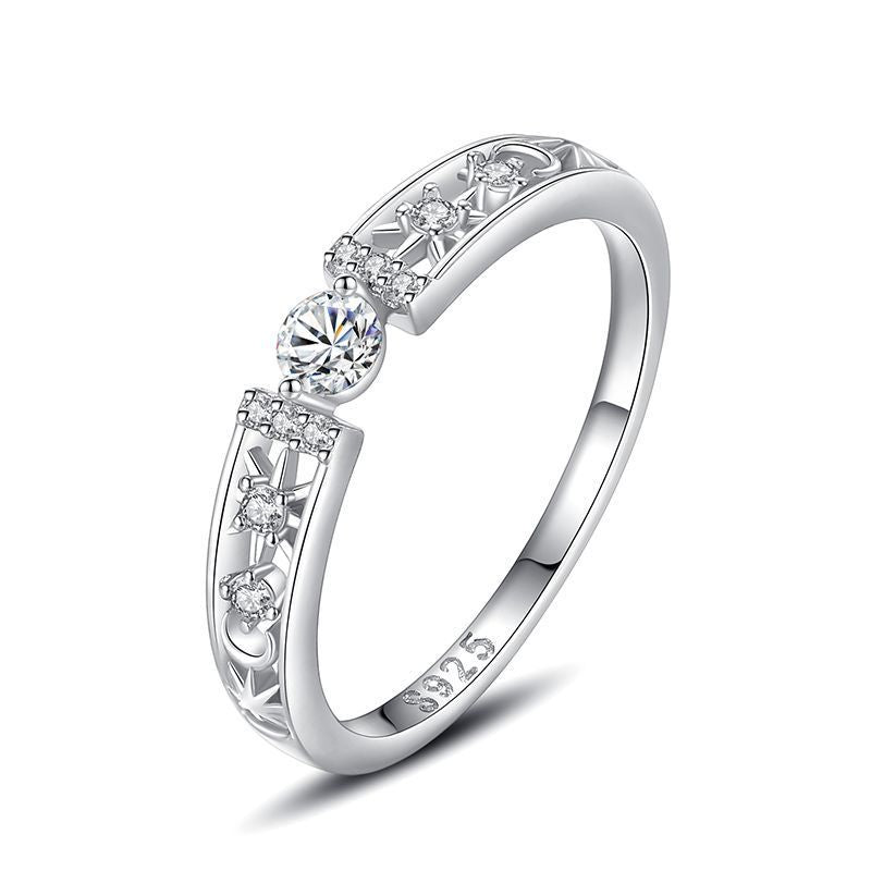 Womens 925 Sterling Silver Ring Electroplated Gold Hollow Closed Design With Artificial Gemstone And Inlay Gem