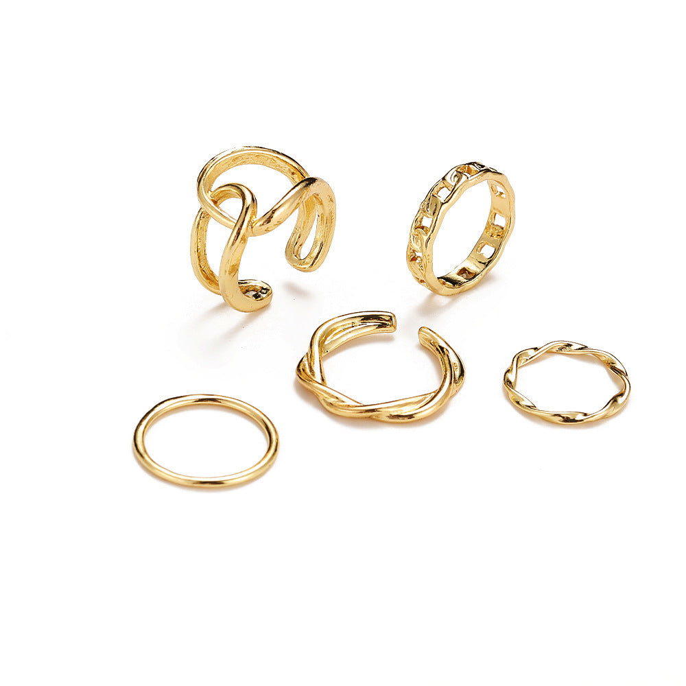Alloy Chain Ring Sets Geometric Design Rings European And American Retro Style Electroplated Metallic Tail Ring