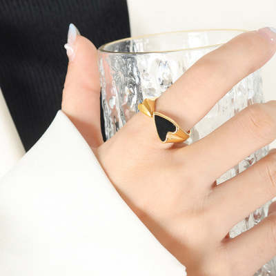 Geometric Alloy Ring Electroplated Black Love Ring Fashion Jewelry Gift For Women Party Favors Ultra Soft Look
