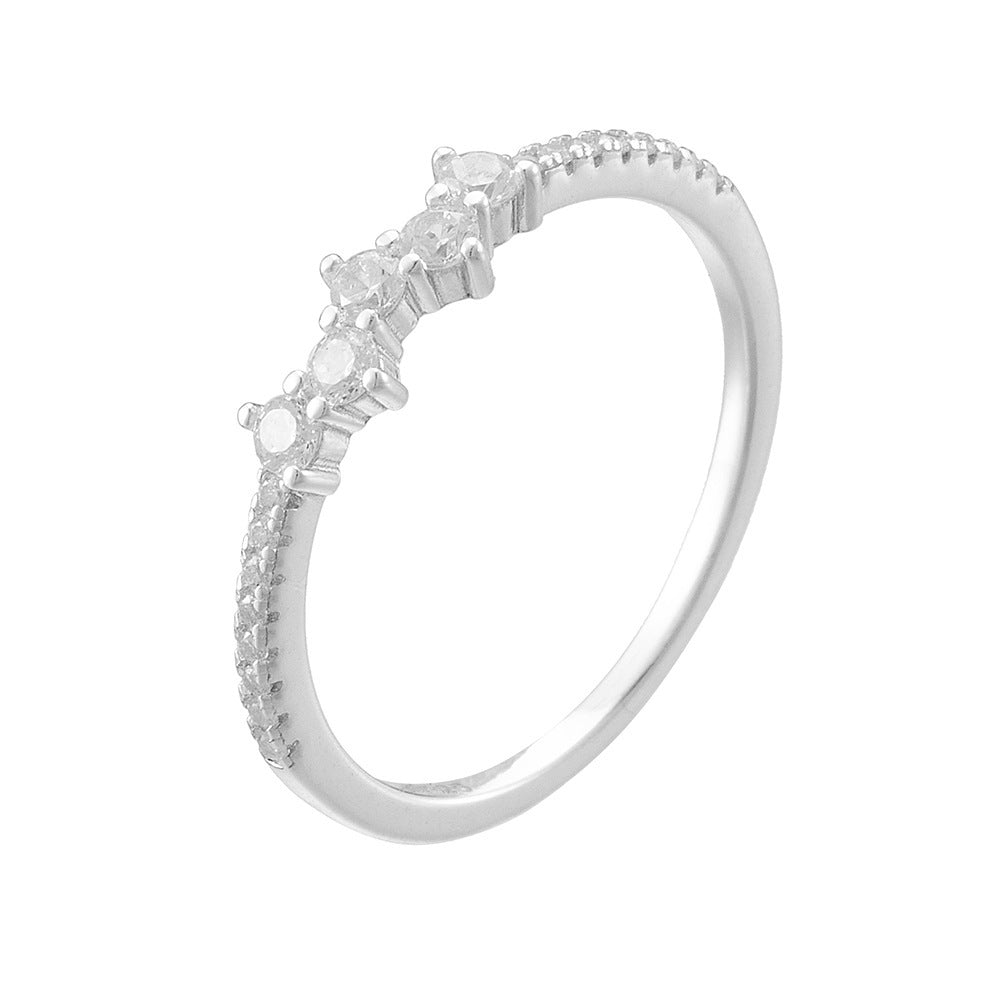 Sterling Silver Geometric Ring For Women With Round Diamond