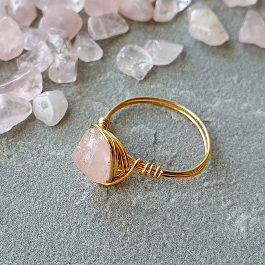 Woven Copper Wire Ring With Natural Crystal A Gemstone Wrapped Finger Ring For Festivals And Special Occasions