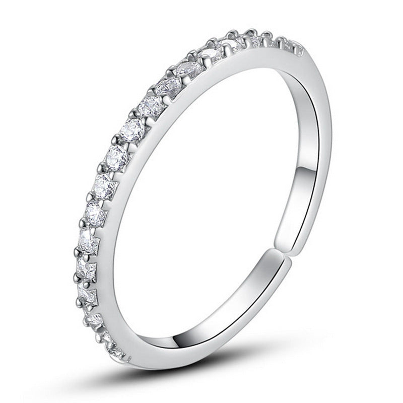 Sterling Silver 925 Diamond Ring With Fine Row Setting Adjustable Opening Size Women Jewelry Elegant Classic Everyday
