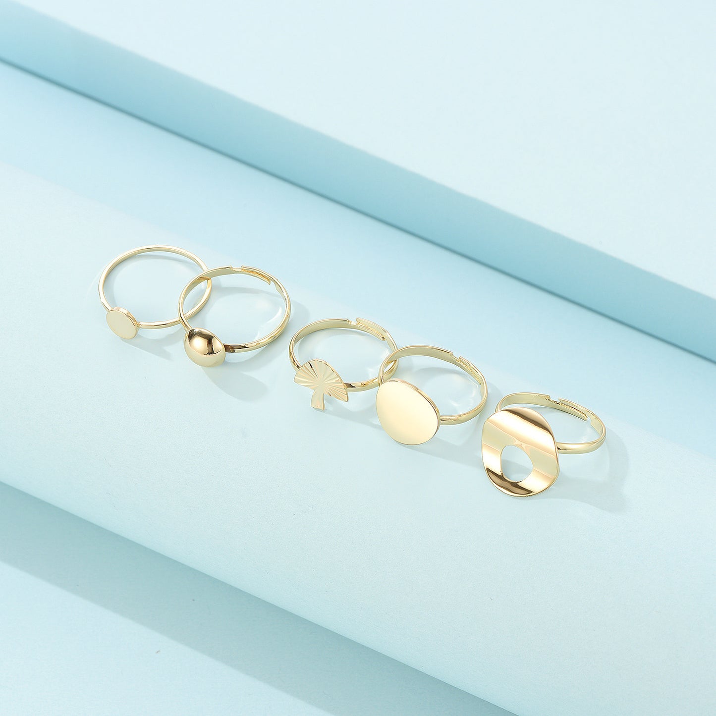 Adjustable Geometric Irregular Joint Ring Set Five Piece Women Gold Alloy Fashion Rings Everyday Classic Shine