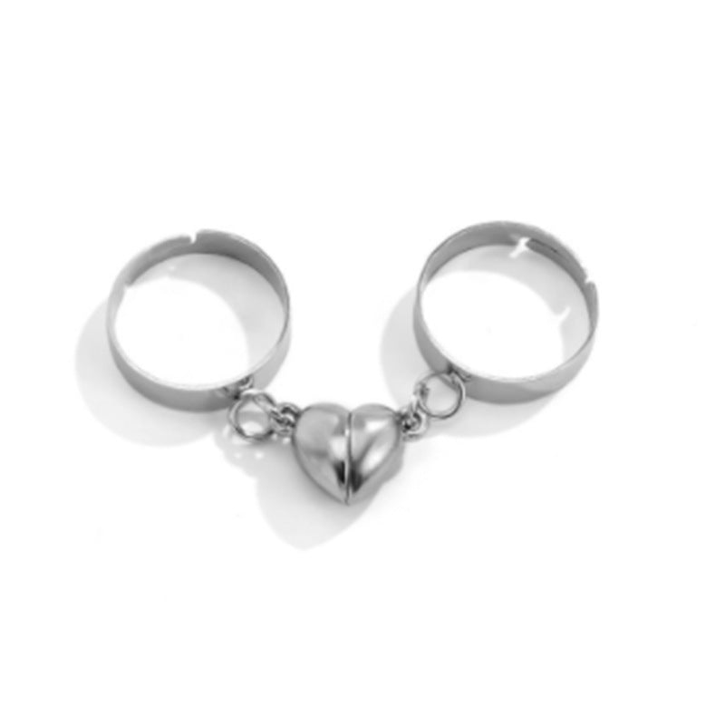 Adjustable Magnetic Geometric Couple Rings for Women and Men Alloy Matching Promise Rings Fashion Accessory Jewelry