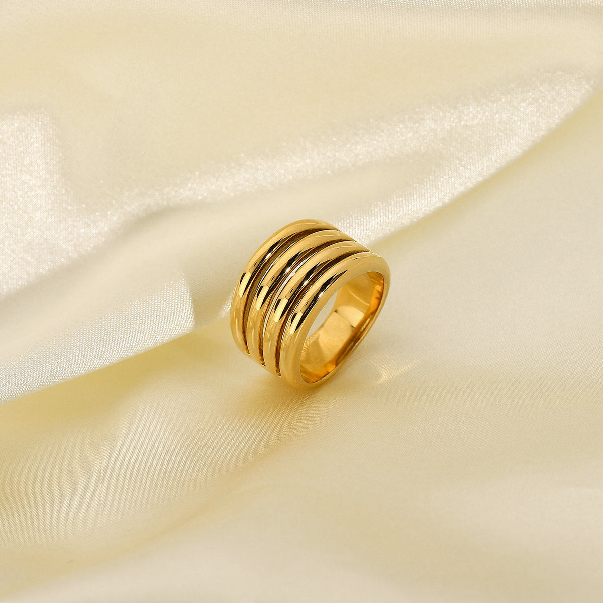 Womens Stainless Steel Ring Golden Hollow Ring Multi Layer Wide Face Ring Punk Geometric Ornament Ring Employee Benefits Gift Ring Metal Jewelry