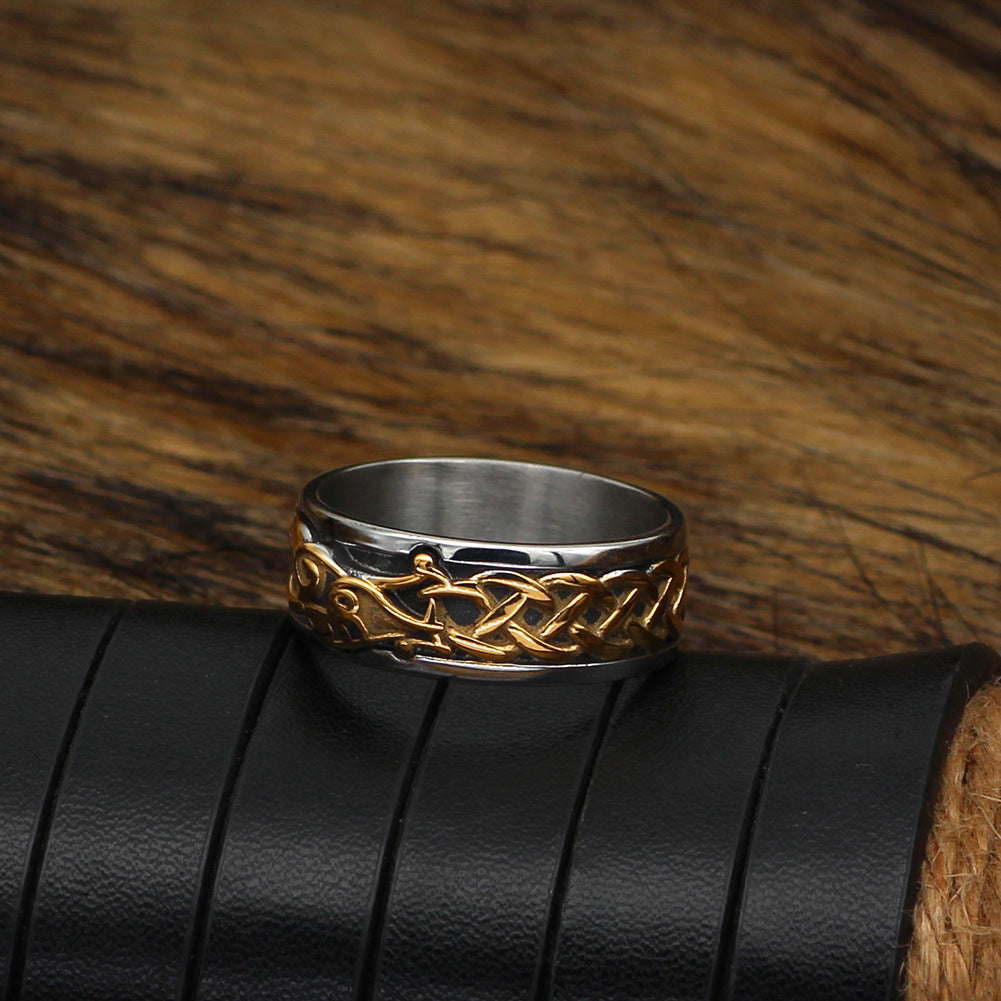 Unisex Viking Ring Stainless Steel Gold Dragon Crow Design Retro Norse Gothic Jewelry Biker Ring For Men Women