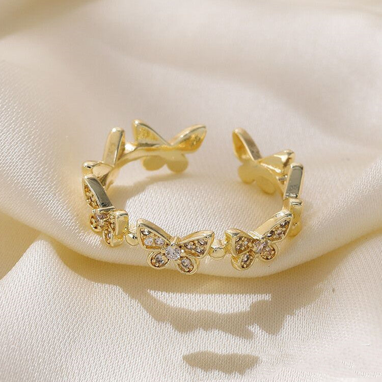 Adjustable White Copper Bow Butterfly Ring For Women In Gold And White Gold Trendy Fashion Jewelry Accessories