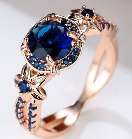 Womens Black Gold Plated Ring With Purple Round Gemstone Small Flower Design Elegant Fashion Jewelry Dainty Accessory