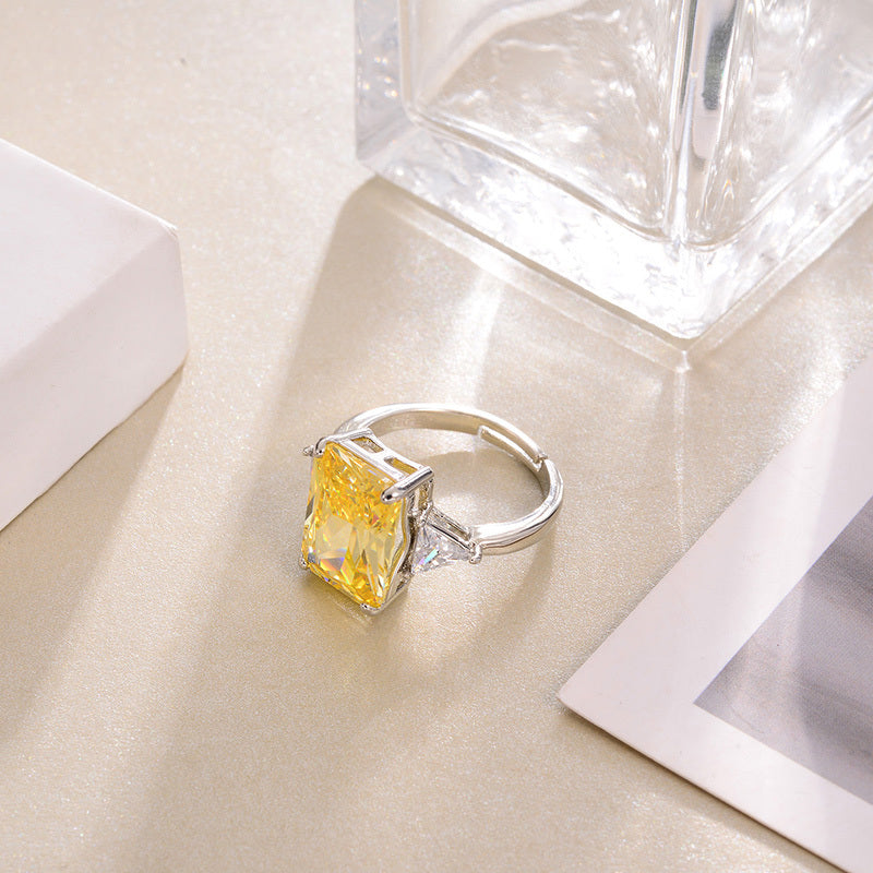 Womens Vintage Rectangular Flat Ring Copper with Color Zirconium Jewelry Gift For Women Elegant Accessory Item