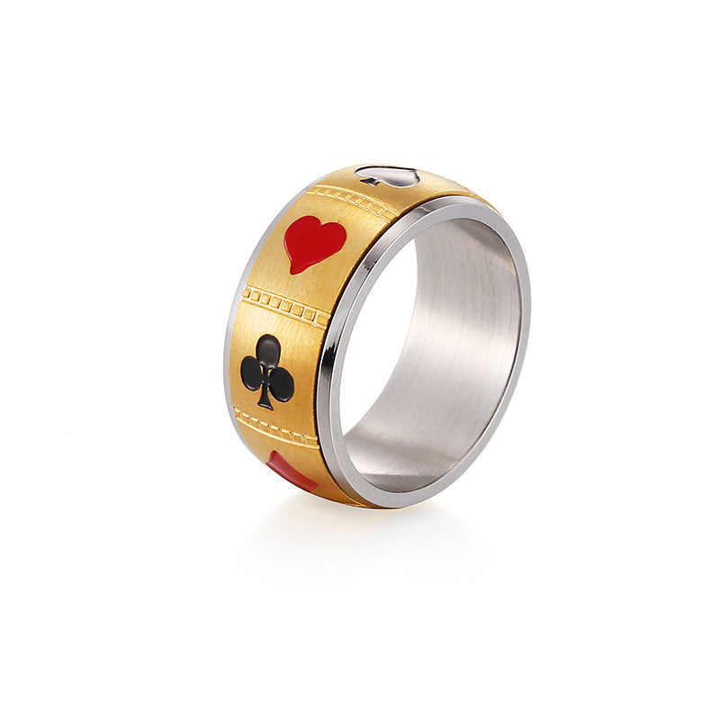 Men's Titanium Steel Turnable Playing Card Ring