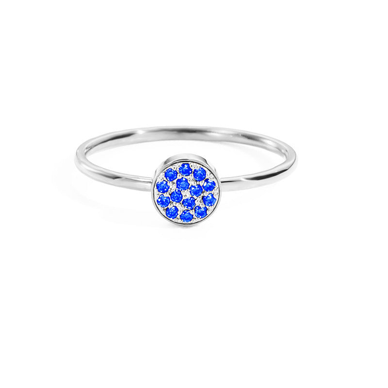 Womens Stainless Steel Ring Inlaid Rhinestones Simple Geometric Design Round Zircon Gemstone Ring Zircon