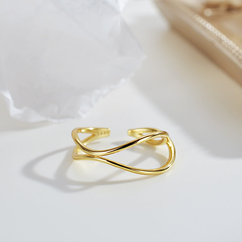 925 Silver Ring Double Layer Interwoven Geometric Minimalist Design For Women Electroplated Jewelry Gift Great Gift Idea