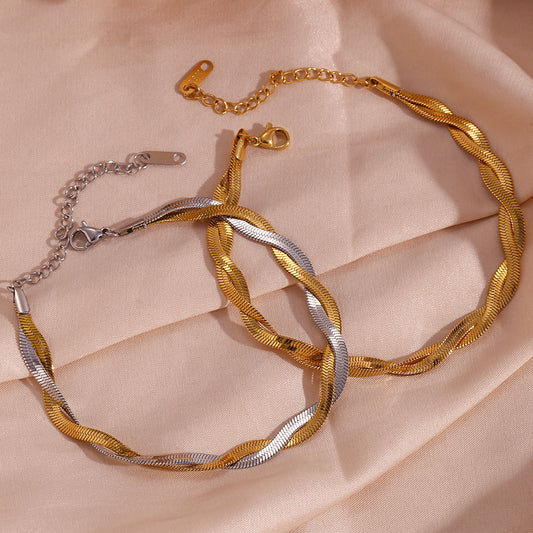 Womens Titanium Steel Bracelet Waterproof Anti Allergy Geometric Design Two Layer Gold Silver High Polish Glow