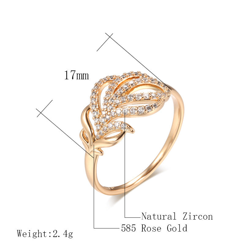 Rose Gold Flower Leaf Ring Copper Jewelry For Women