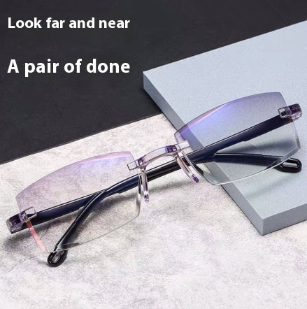 Vintage Frameless Reading Glasses With Diamond Cut Edge For Round Face Shape Anti Blue Light Clarity UltraLens