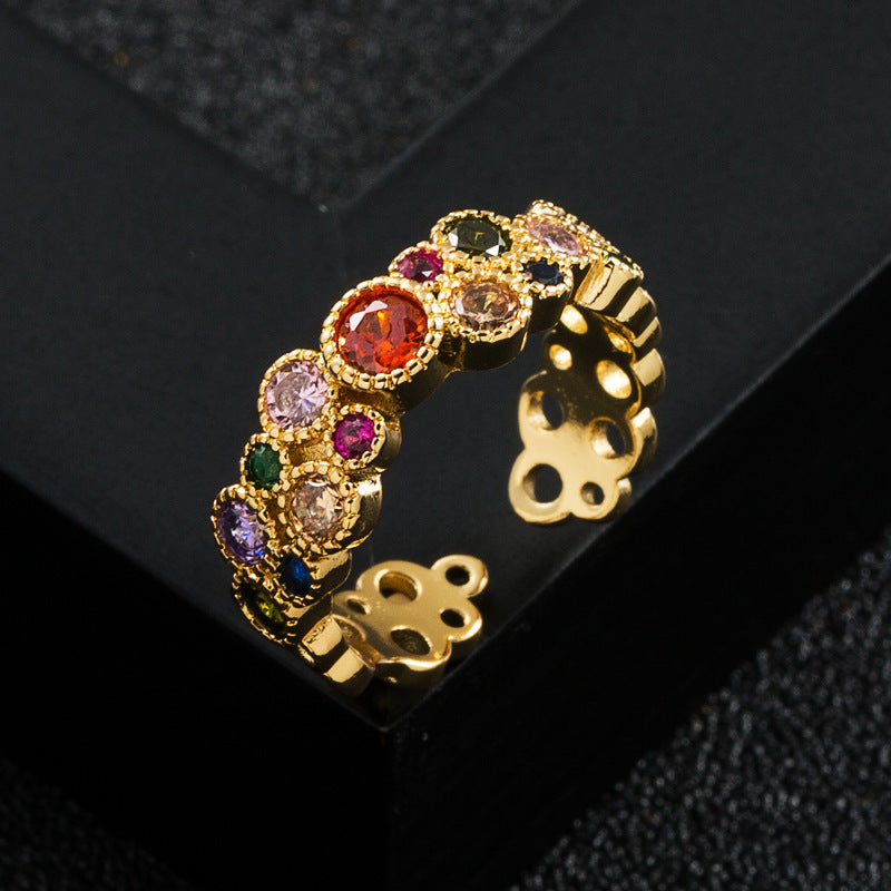 Gold Plated Zircon Ring With Double Layer Design Brass Copper Jewelry For Elegant Everyday Wear Rainbow Shines