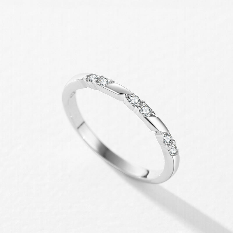 925 Sterling Silver Ring For Women Geometric Design With Zircon Line Band Classic Fashion Jewelry For Her Chic