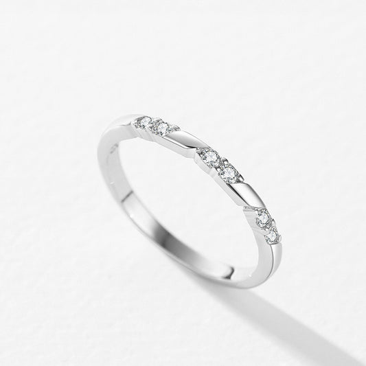 925 Sterling Silver Ring For Women Geometric Design With Zircon Line Band Classic Fashion Jewelry For Her Chic