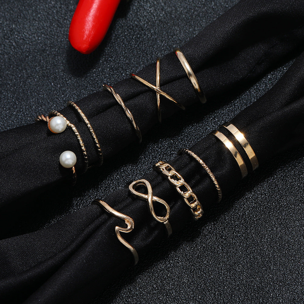 Womens Alloy Ring Set Pearl Retro Rings Fashion Jewelry Accessories Everyday Wearable Special Occasions Silver