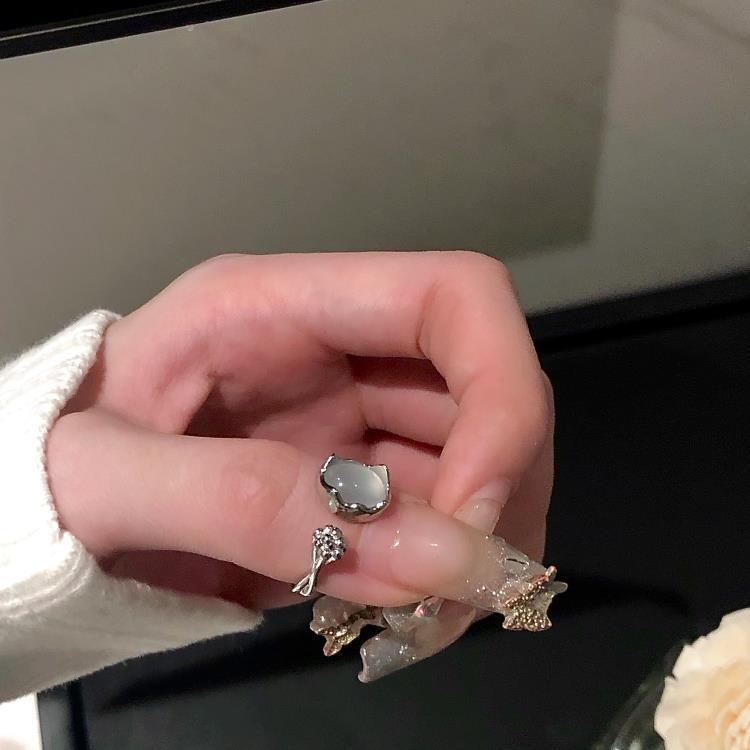 Geometric Moonstone Copper Ring For Women Everyday Wear All Match Fashion Jewelry Modern Everyday Ring Look Up