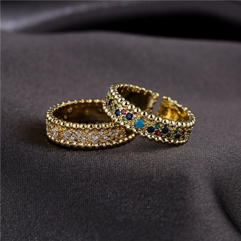 Adjustable Bohemian Copper Ring Inlaid Electroplated Jewelry