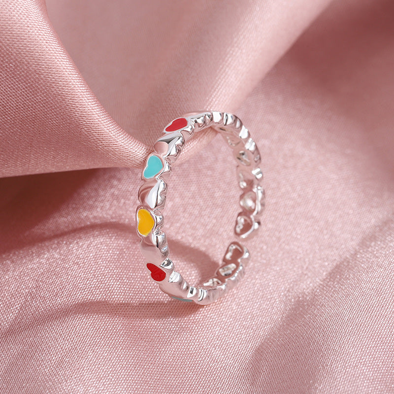 Adjustable Heart Ring Epoxy Copper Jewelry Korean Style Women Everyday Wear Gift Traffic Light Colored For Daily Wear