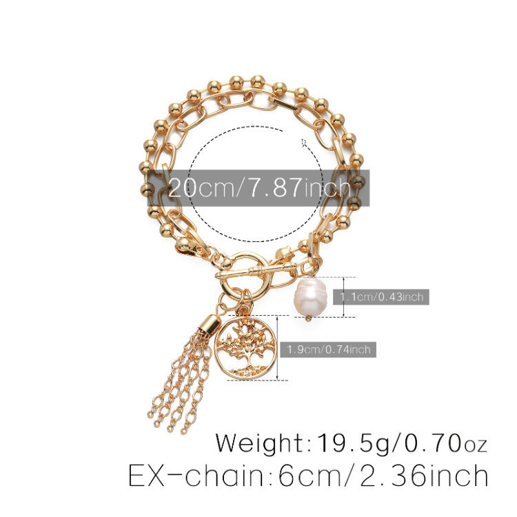 Womens Geometric Pearl Pendant Bracelet Ethnic Inlay Beads