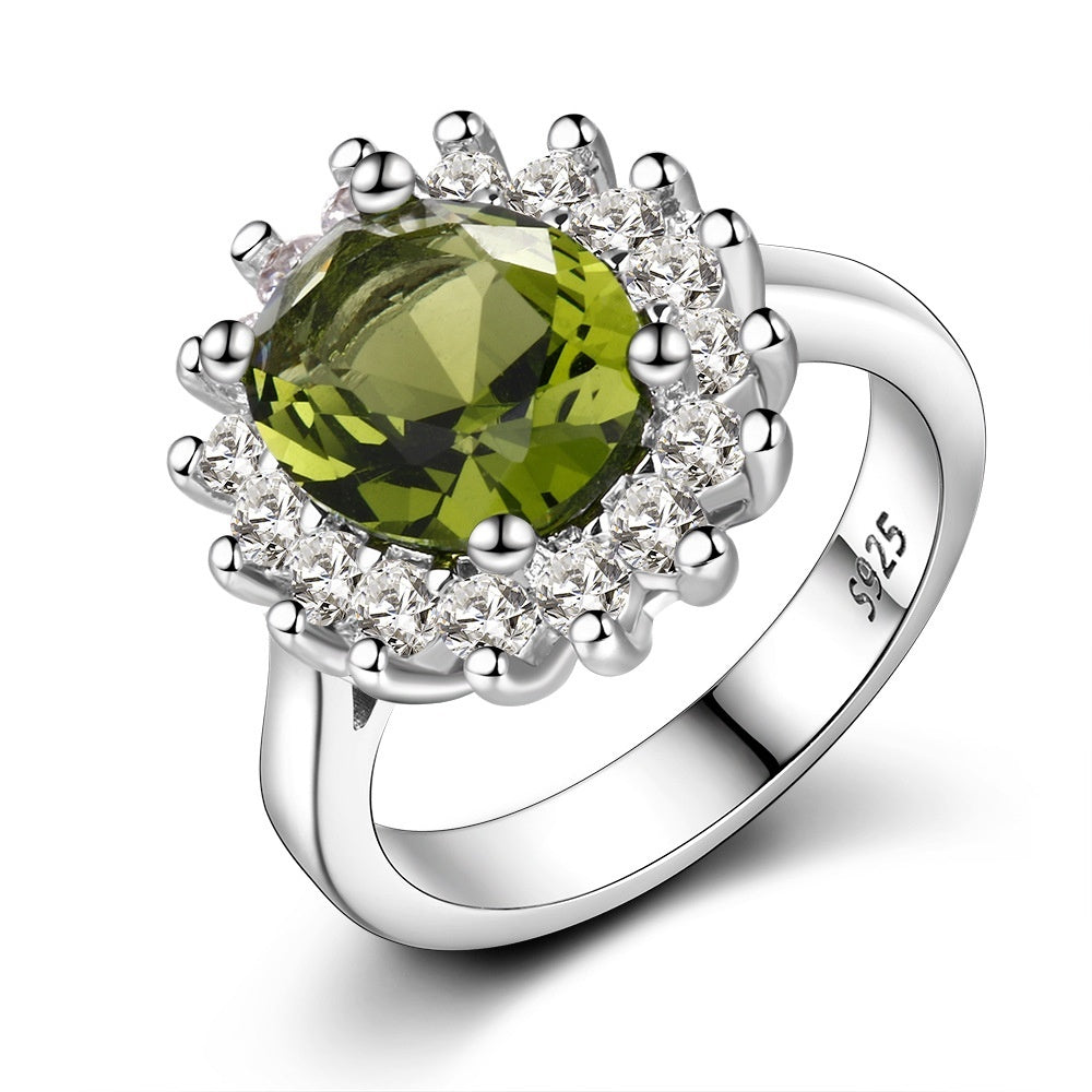 Zircon Sunflower Ring Copper Jewelry For Women Daily Wear And Special Occasions Elegant Durable Gift Olive Green Finish