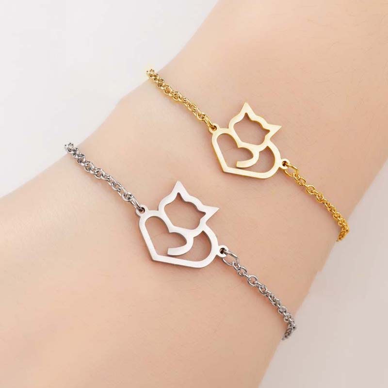 Cat Lover Bracelet Animal Pet Couple Bracelet Electroplated Gold And Silver Adjustable Stainless Steel Jewelry