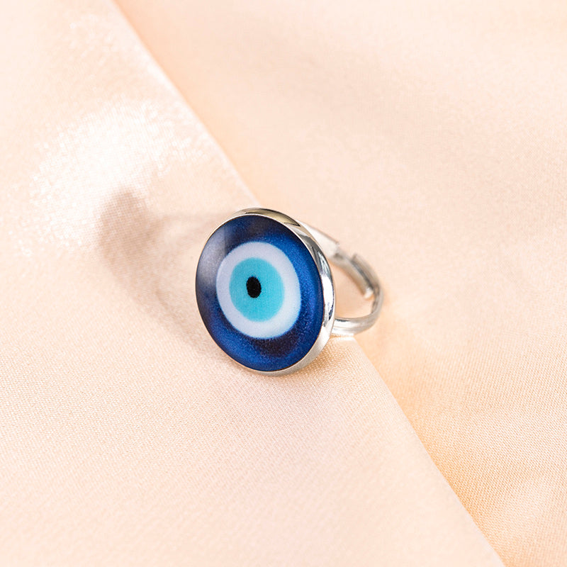 Womens Vintage Adjustable Silver Ring Blue Eye Glass 18mm Eco Friendly Zinc Alloy Jewelry Vintage Silver Rings