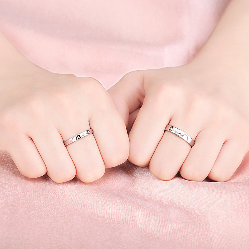 925 Silver Creative Student Heart Couple Ring ECG Ring