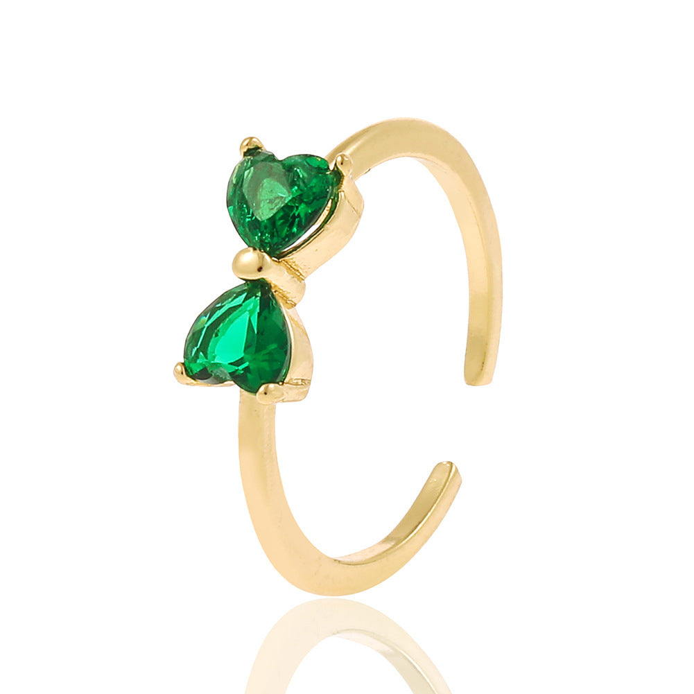 Womens Zircon Ring Copper Bow Butterfly Design Fashion Jewelry Gift For Her White Green Ring Elegant Accessory