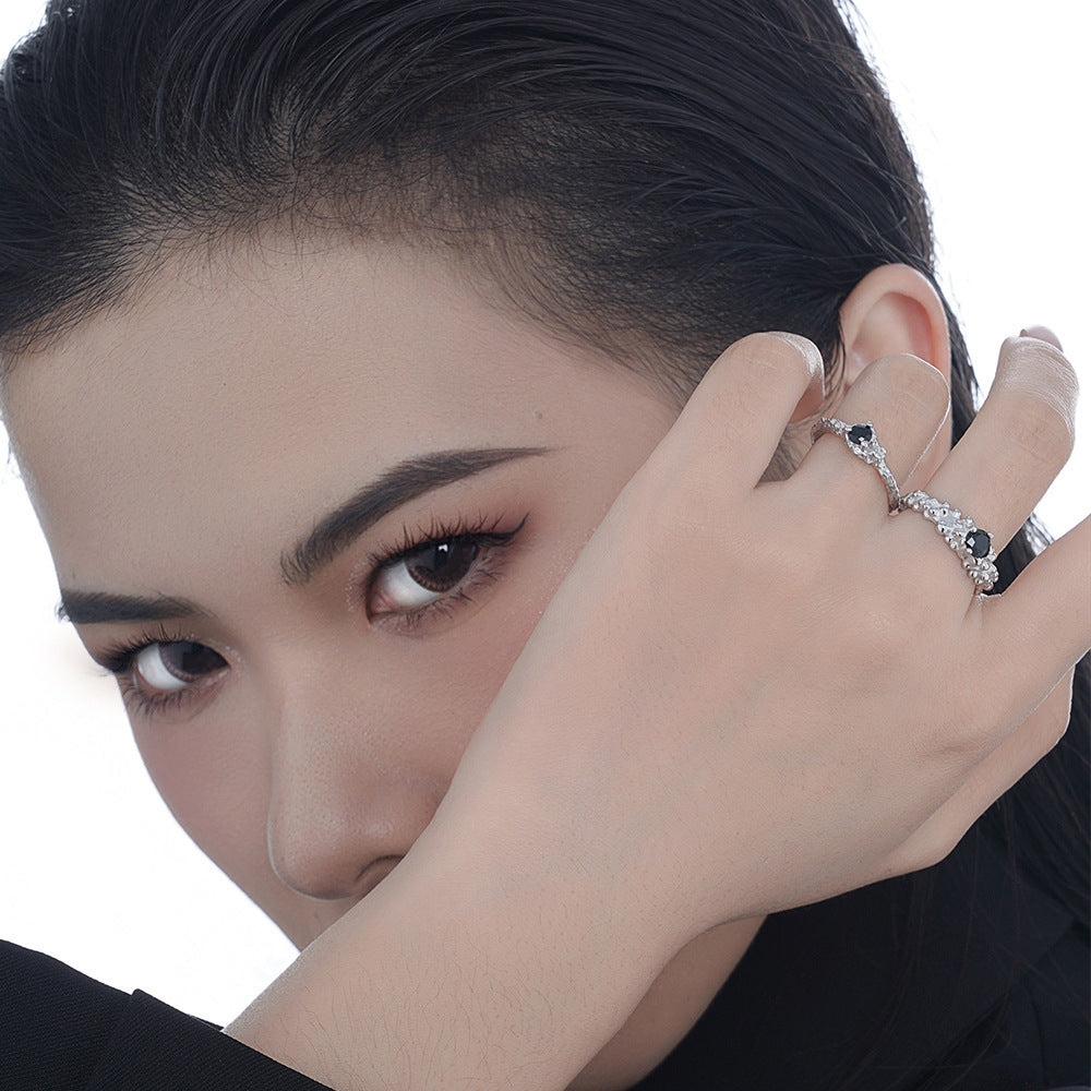 Adjustable Silver Ring With White Gold Finish Burnt Wrinkle Texture Diamond Ring For Her Fashion Jewelry Gifts