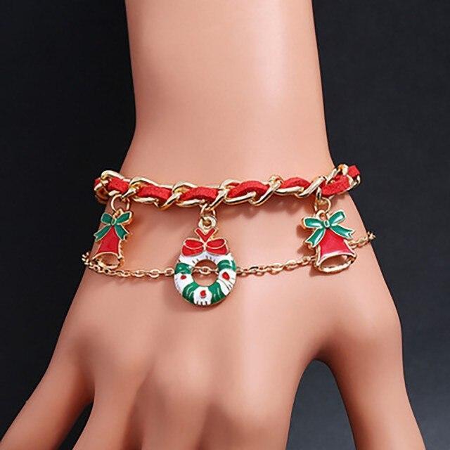 Womens Snowflake Bracelet Christmas Tree Charm Alloy Bracelet Geometric Drip Oil Fashion Holiday Jewelry Gifts