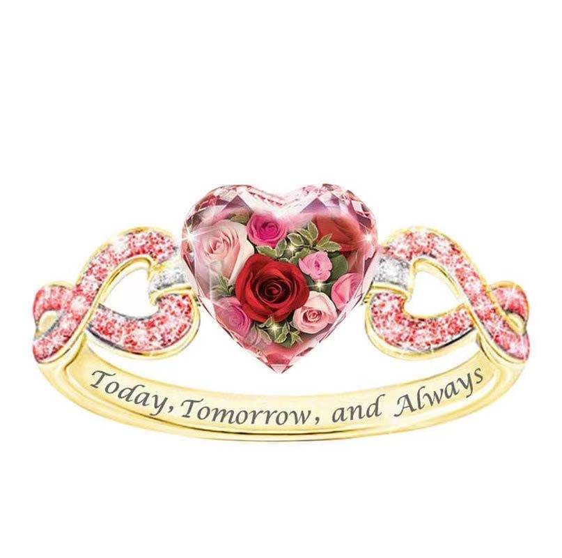 Womens Rose Heart Wreath Ring Electroplated Alloy Engagement Rings Wedding Band Promise Rings Anniversary Gift