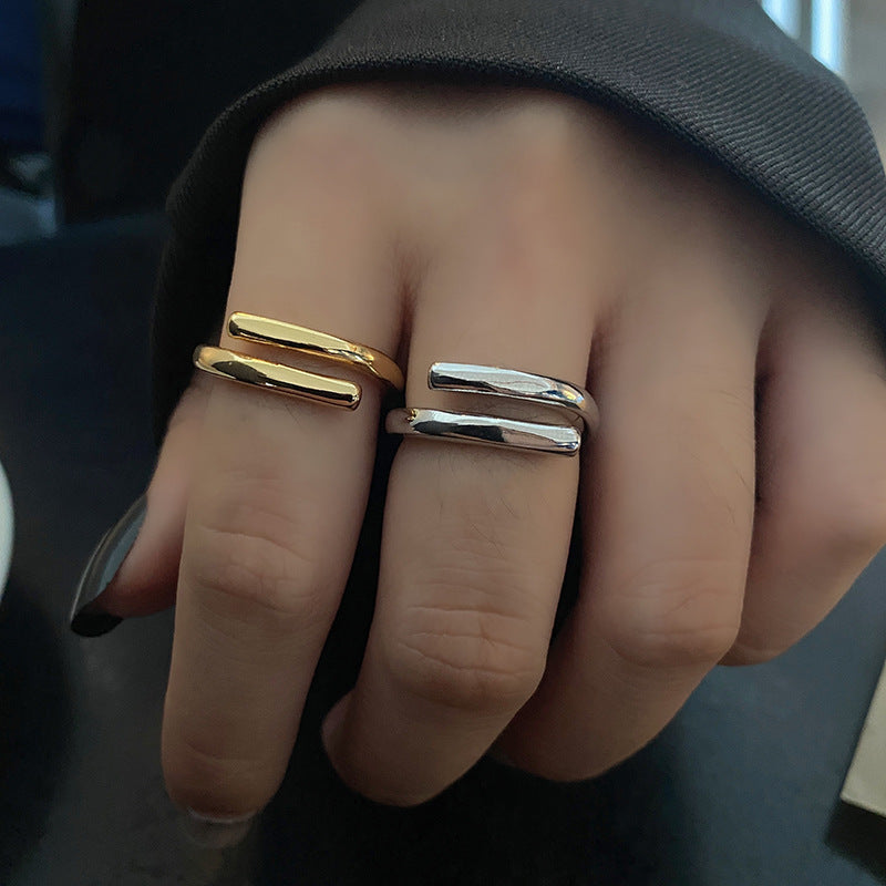 Womens Adjustable Geometric Ring Silver Plated Irregular Glossy Wide Band Fashion Jewelry For Women And Girls Elegant