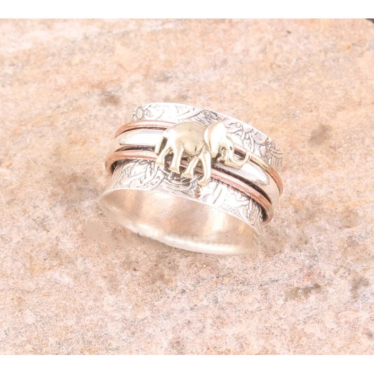 Retro Explosion Style Electroplated Rotating Ring Alloy With Animal Zodiac Motif Two Color Finish Vintage Look