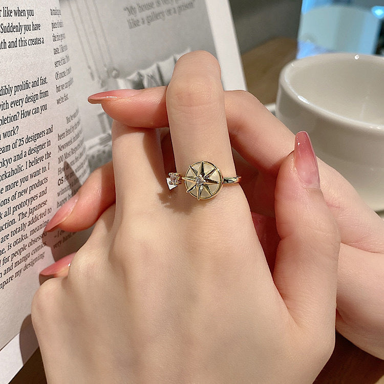 Rotating Mansard Ring Rotatable Double Resin Zircon Ring Gold Tone Alloy Jewelry Handcrafted Statement Accessory