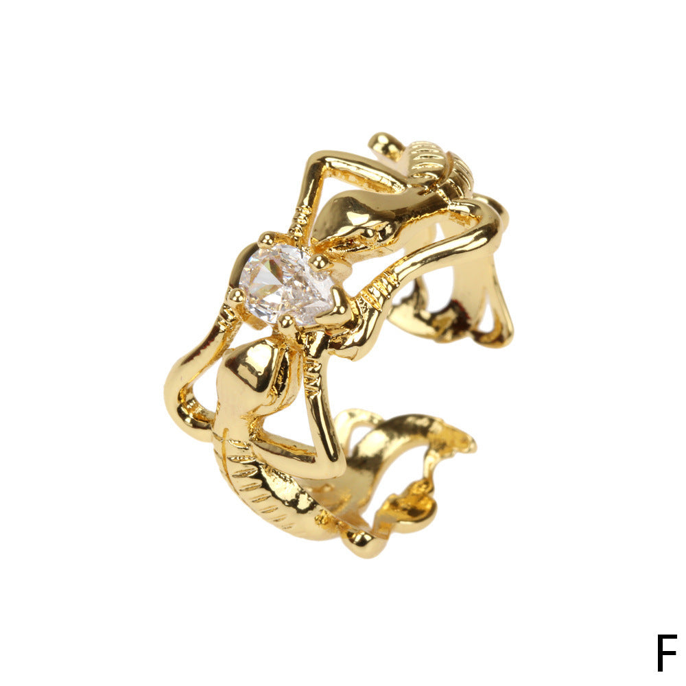 Gecko Ring Green Zircon Gold Plated Copper Adjustable