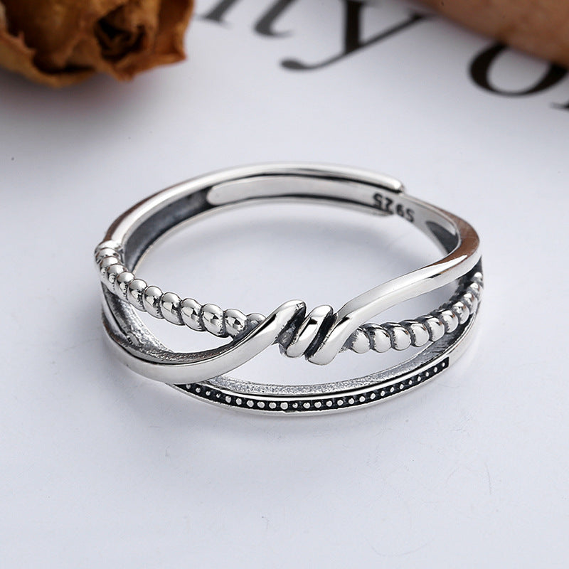 925 Sterling Silver Geometric Twist Knot Ring Adjustable Open