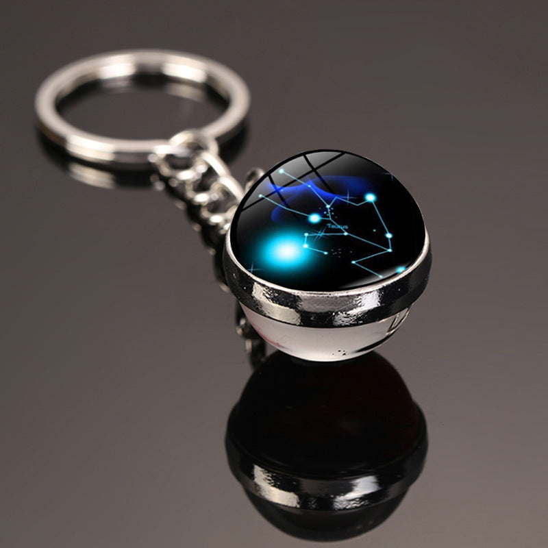Zodiac Constellation Keychain With Glass Gemstone Alloy