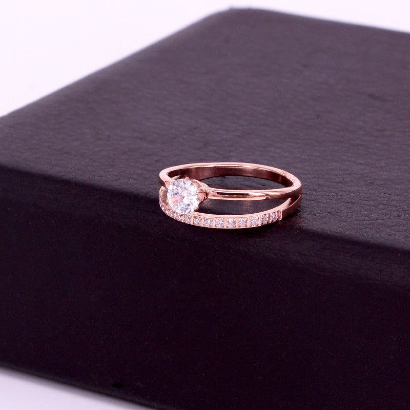 Womens Titanium Steel Ring Double Layer Zircon Inlaid Diamond Electroplated Elegant FashionJewelry Gift Durable